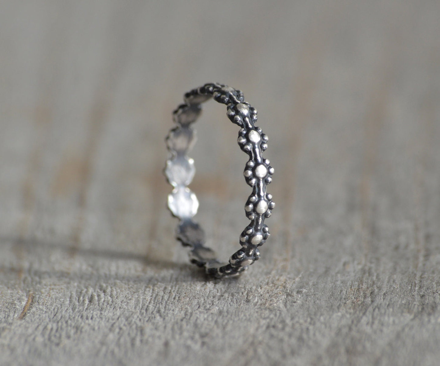 Flower Stacking Ring in Sterling Silver, Floral Stacking Ring, UK size I (US size 4.5)