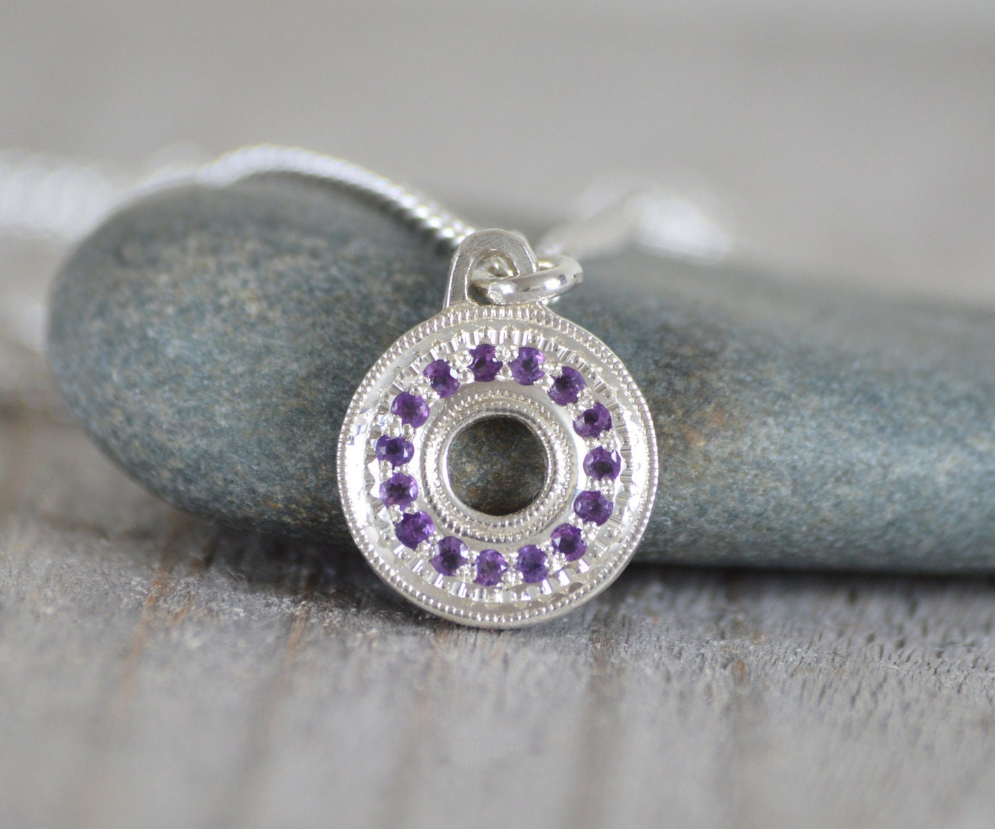 Amethyst Necklace in Sterling Silver, Pave Amethyst Necklace, February Birthstone Necklace