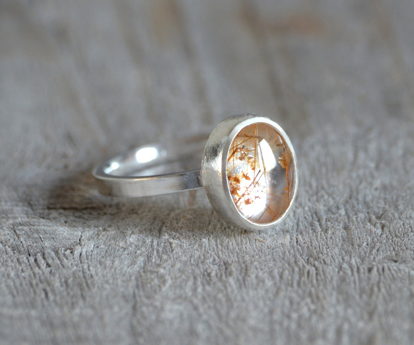 2.55ct Rutilated Quartz Ring in Sterling Silver, Oval Rutile Quartz Ring