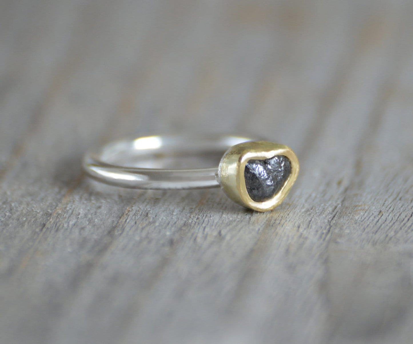 Black Diamond Engagement Ring in 18ct Yellow Gold and Sterling Silver, 2 Tone Diamond Ring