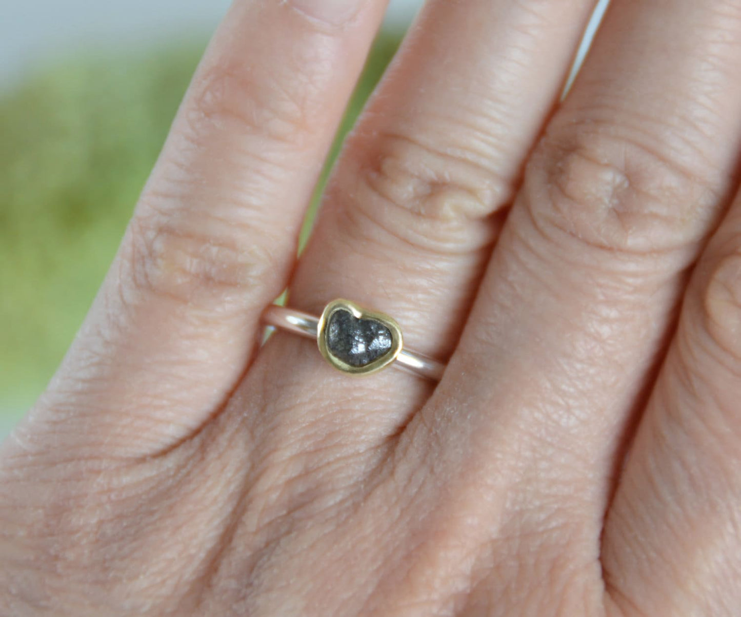 Black Diamond Engagement Ring in 18ct Yellow Gold and Sterling Silver, 2 Tone Diamond Ring