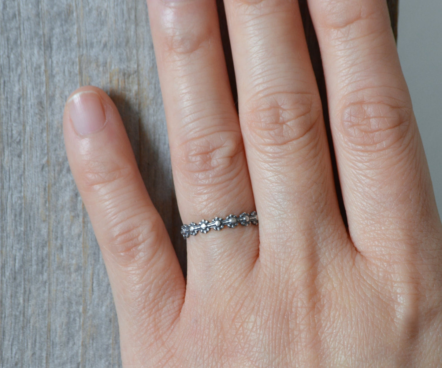 Flower Stacking Ring in Sterling Silver, Floral Stacking Ring, UK size I (US size 4.5)