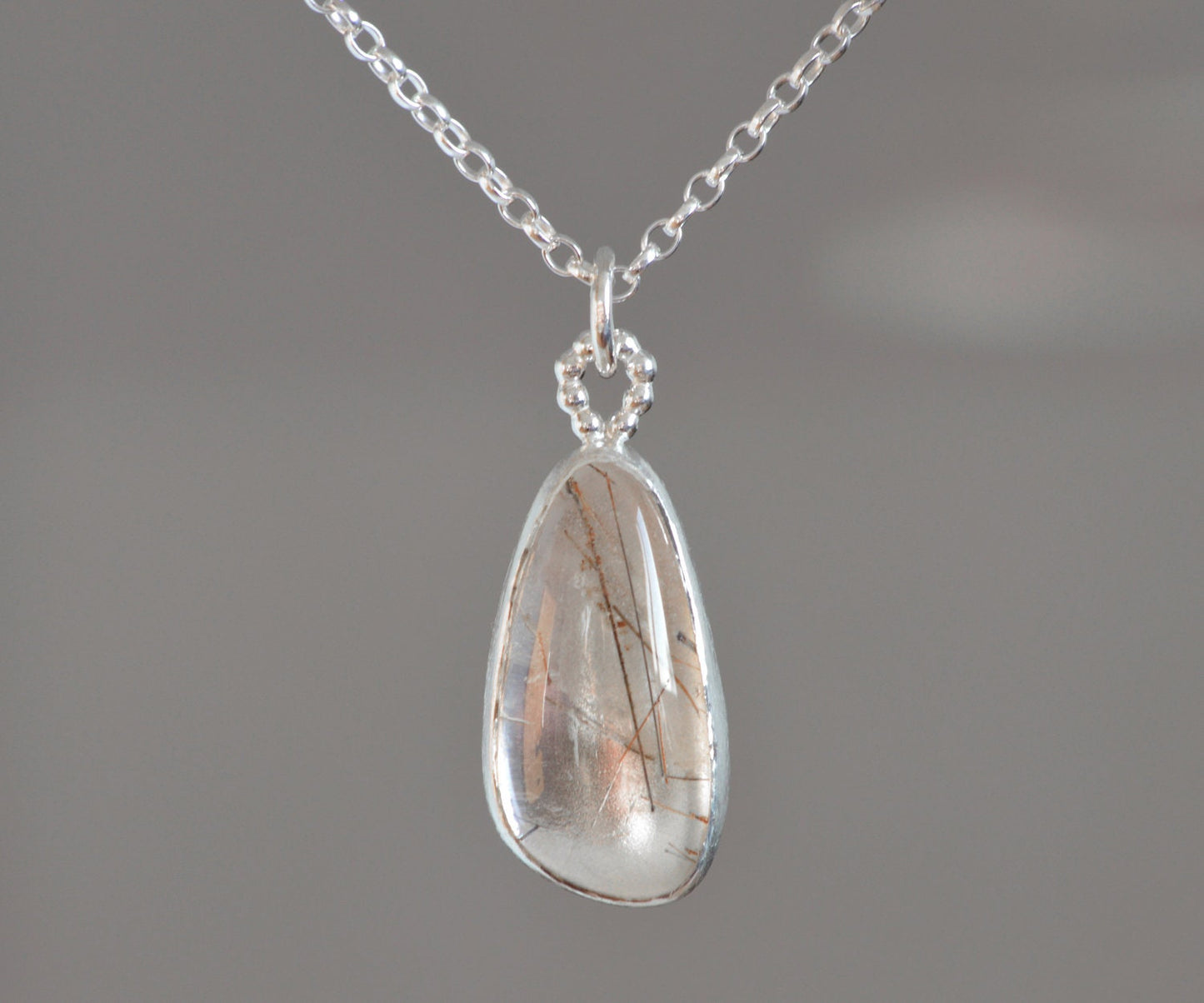Rutilated Quartz Necklace in Sterling Silver, Silver Rutile Quartz Necklace
