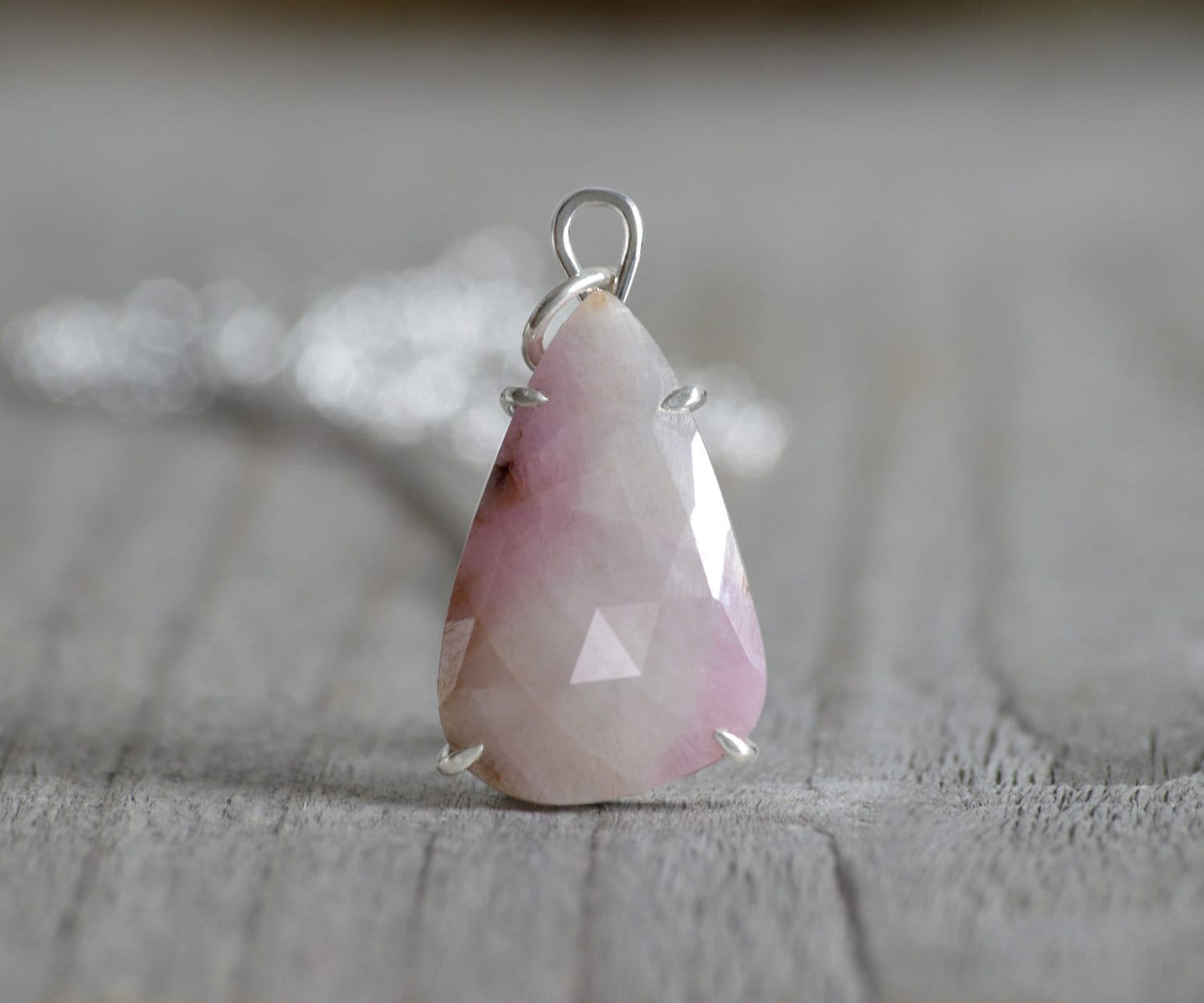 Pink Sapphire Necklace in Sterling Silver, Prong Set Sapphire Necklace, 10ct Sapphire Necklace, Large Sapphire Necklace