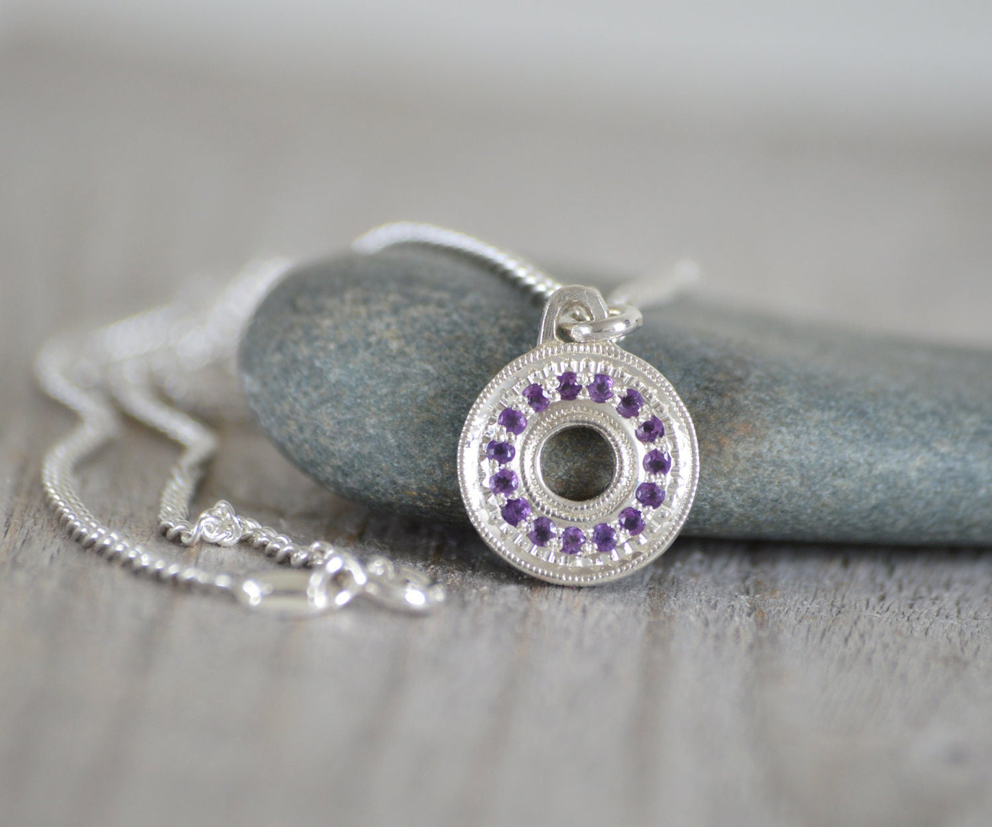 Amethyst Necklace in Sterling Silver, Pave Amethyst Necklace, February Birthstone Necklace