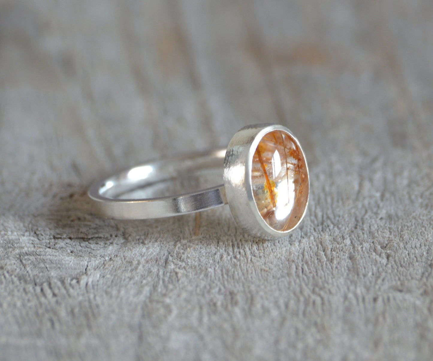 2.55ct Rutilated Quartz Ring in Sterling Silver, Oval Rutile Quartz Ring
