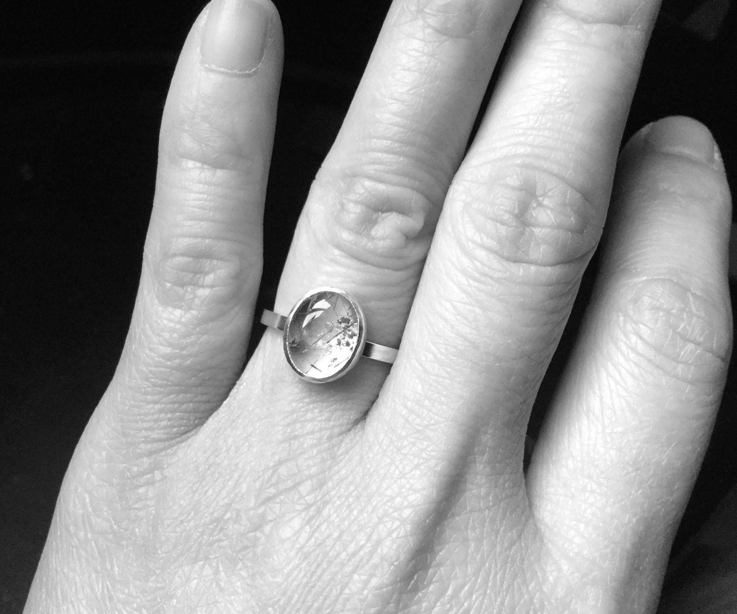 2.55ct Rutilated Quartz Ring in Sterling Silver, Oval Rutile Quartz Ring