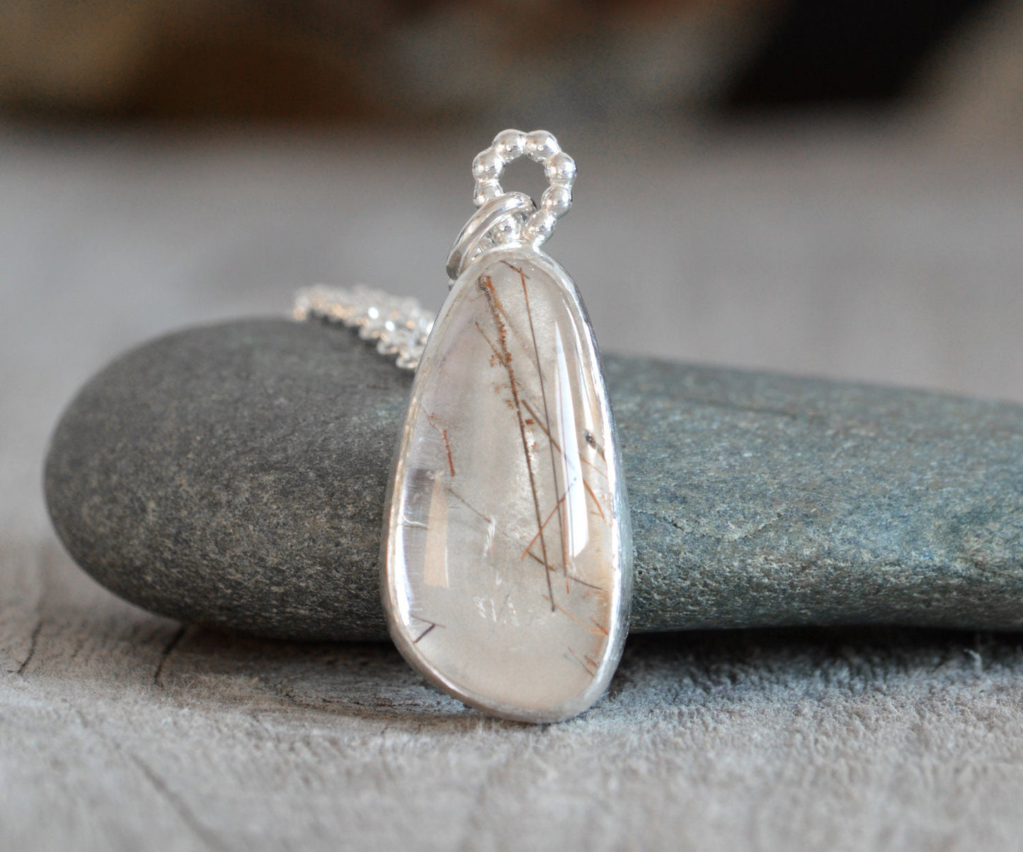 Rutilated Quartz Necklace in Sterling Silver, Silver Rutile Quartz Necklace