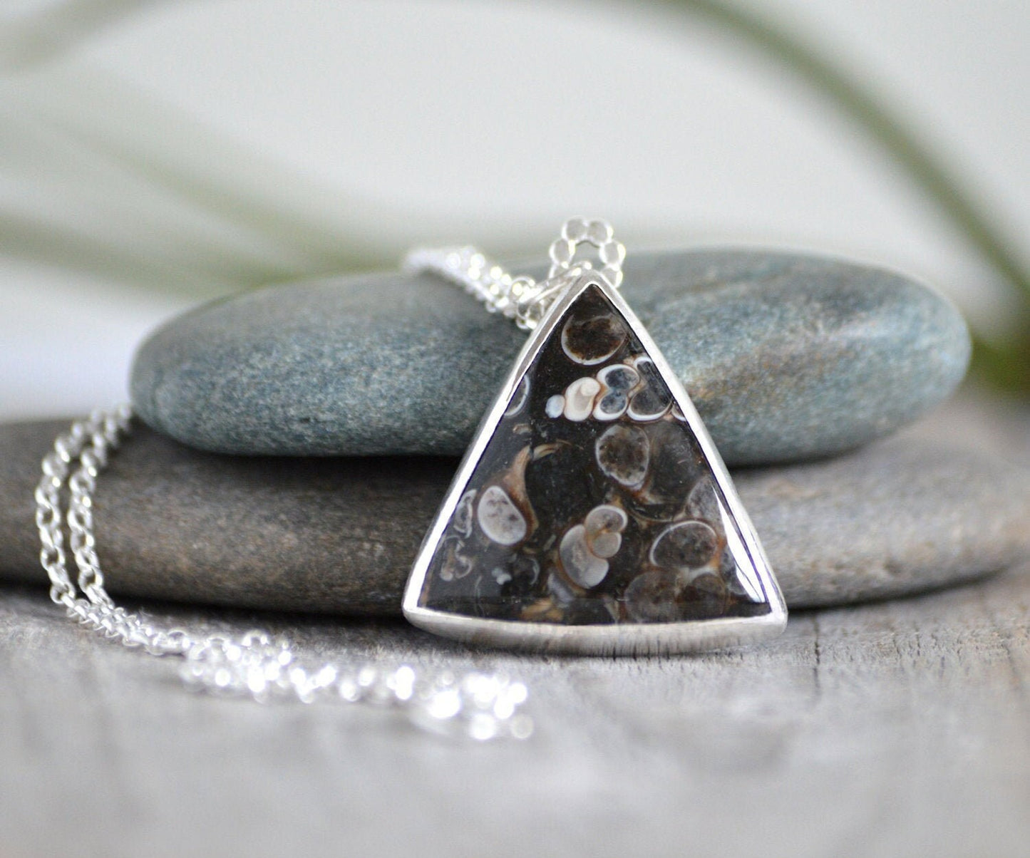 Triangular Turritella Agate Necklace, Large Agate Necklace