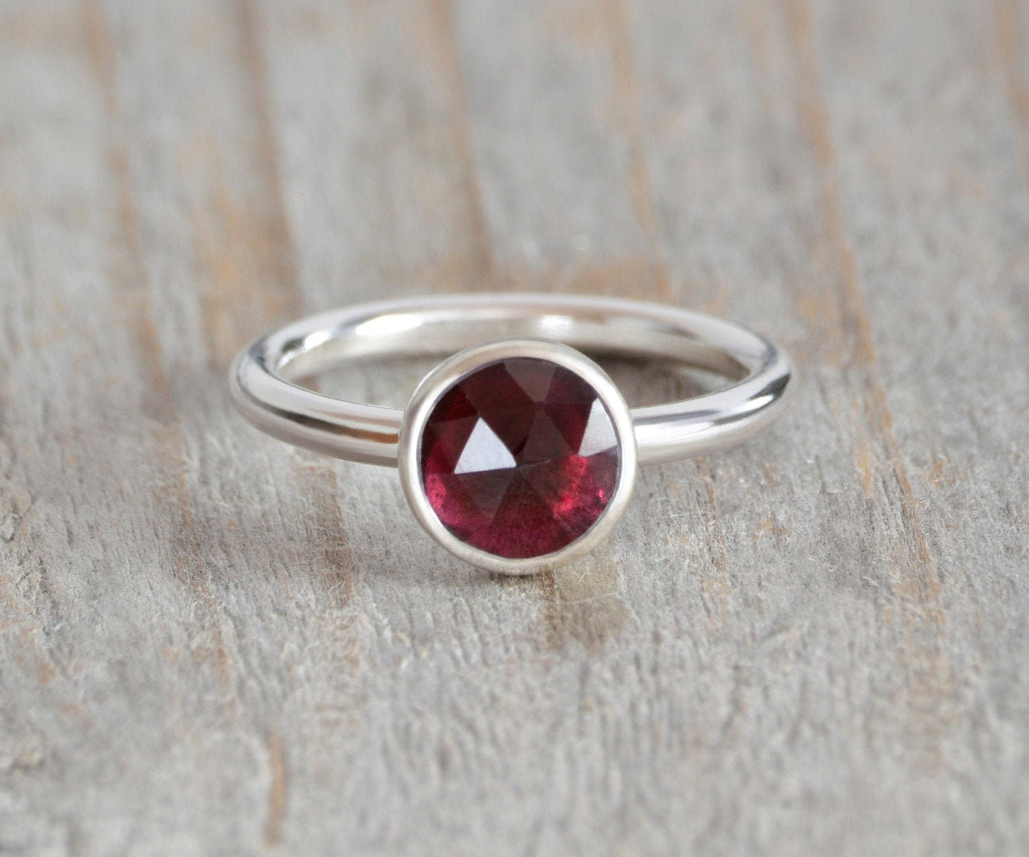 1.25ct Garnet Ring in Sterling Silver, Round Garnet Ring