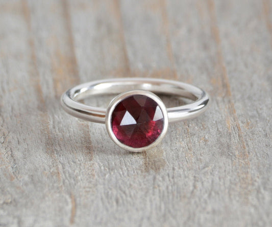 1.25ct Garnet Ring in Sterling Silver, Round Garnet Ring