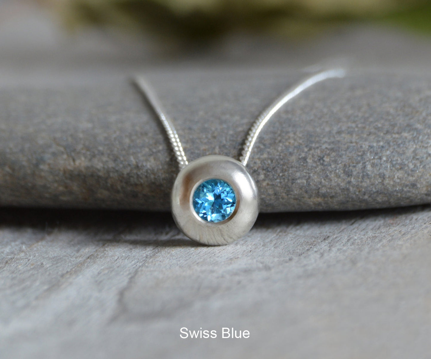 9mm London Blue Topaz Necklace in Sterling Silver, November Birthstone Necklace