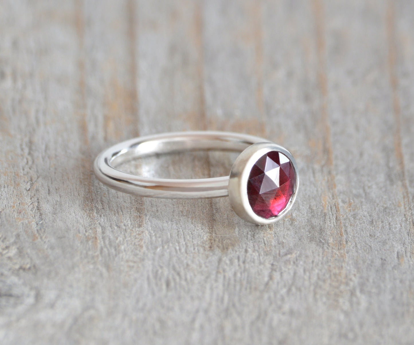 1.25ct Garnet Ring in Sterling Silver, Round Garnet Ring