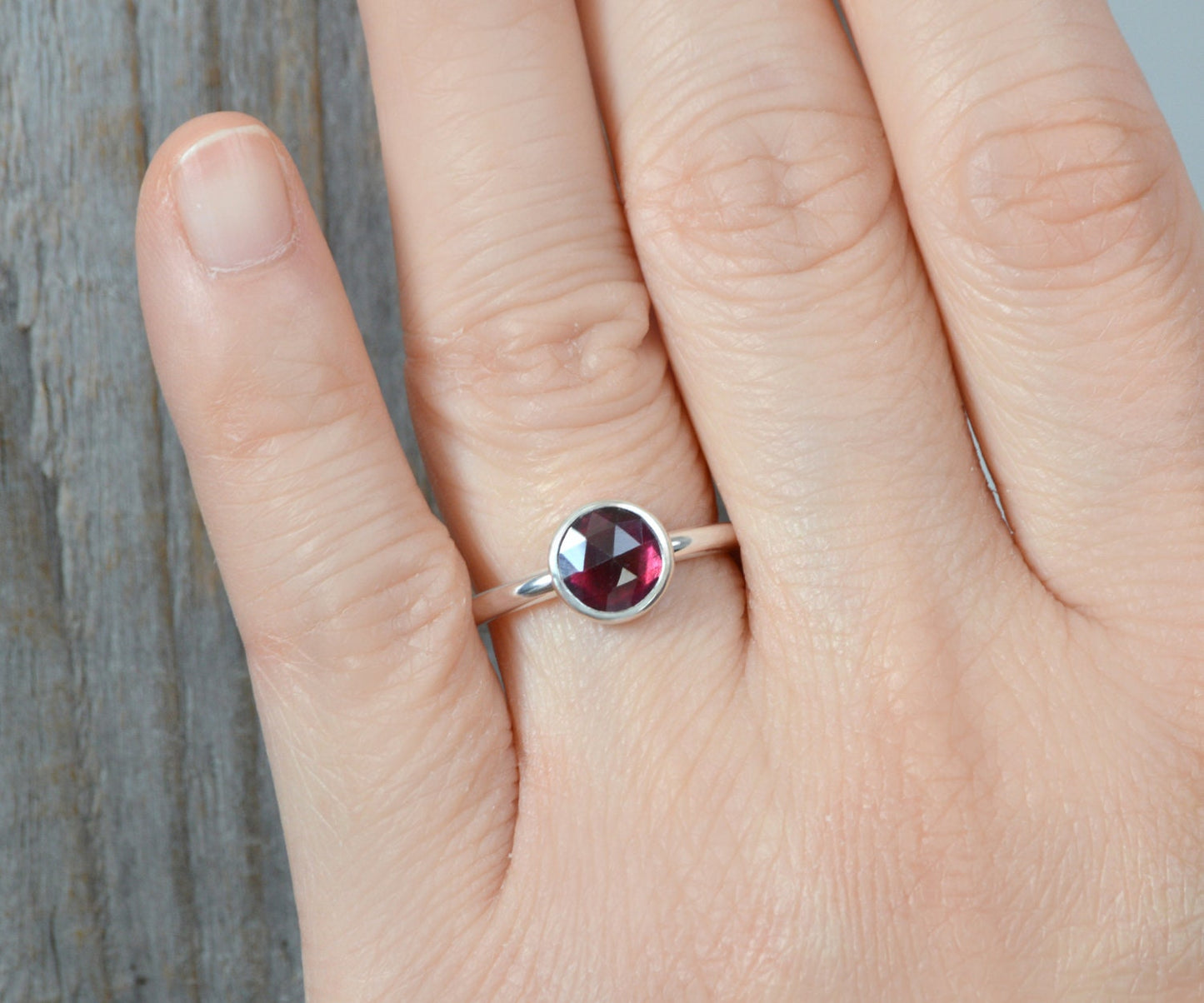 1.25ct Garnet Ring in Sterling Silver, Round Garnet Ring