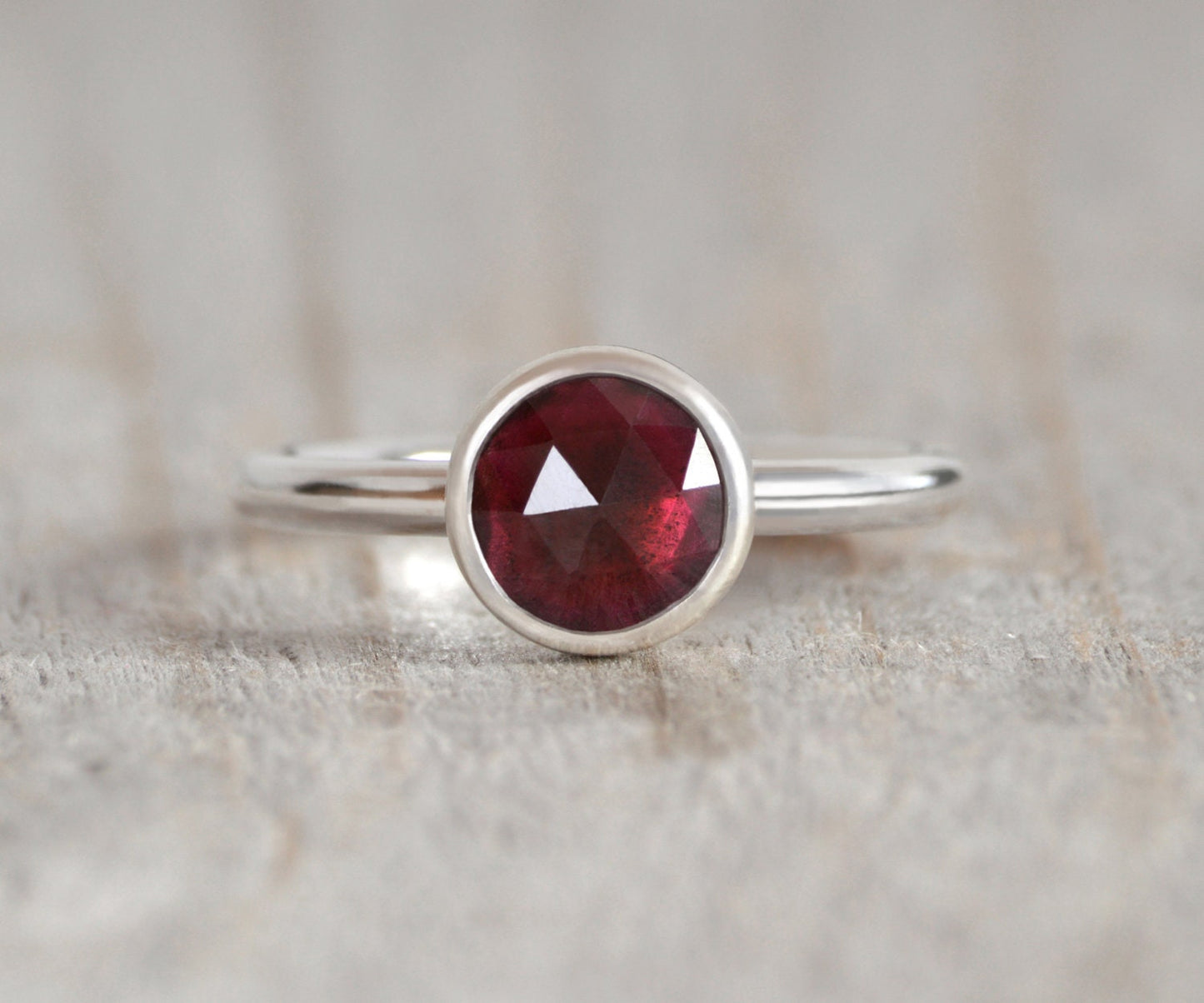 1.25ct Garnet Ring in Sterling Silver, Round Garnet Ring