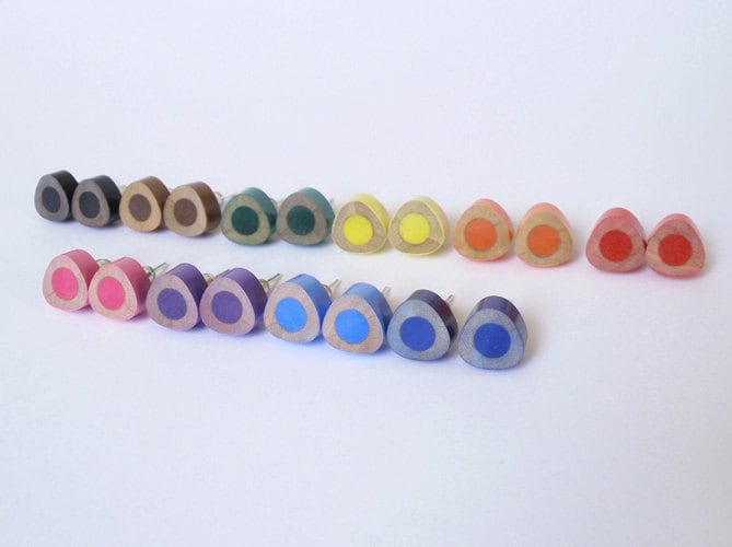 Colour Pencil Stud Earrings, Triangle Pencil Jewelllery in Candy Colours