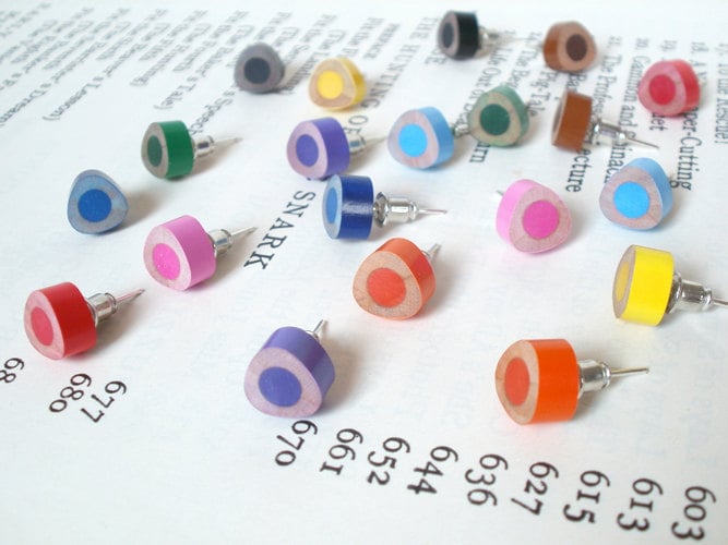 Colour Pencil Stud Earrings, Triangle Pencil Jewelllery in Candy Colours