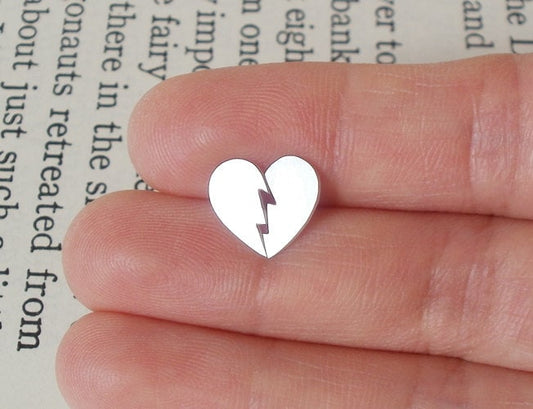 Broken Heart Stud Earrings in Sterling Silver, Heart Shape Ear Posts