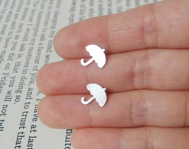 Umbrella Stud Earrings in Sterling Silver, Silver Umbrella Ear Posts
