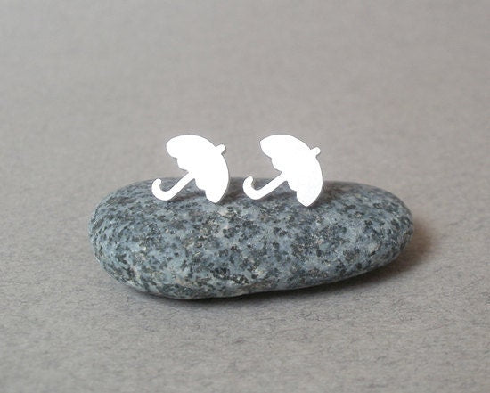 Umbrella Stud Earrings in Sterling Silver, Silver Umbrella Ear Posts