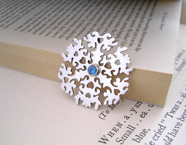 Silver Snowflake Necklace with Swiss Blue Topaz