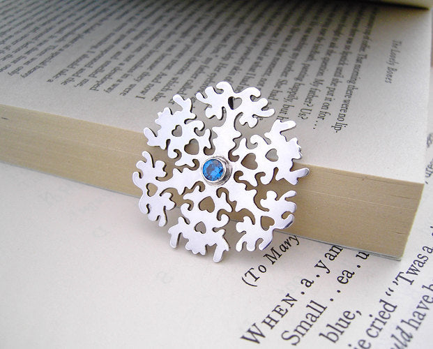 Silver Snowflake Necklace with Swiss Blue Topaz