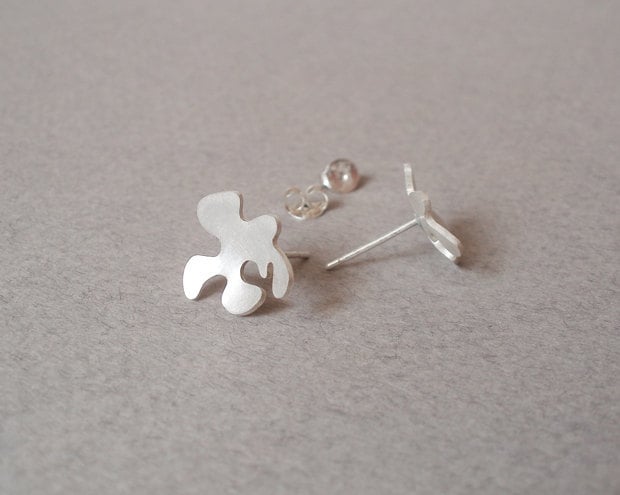 Petal Stud Earrings, Abstract Flower Ear Posts in Sterling Silver