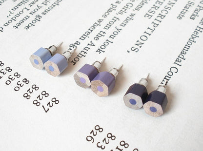 Colour Pencil Stud Earrings, Hexagon Pencil Ear Posts, Purple Pencil Earrings