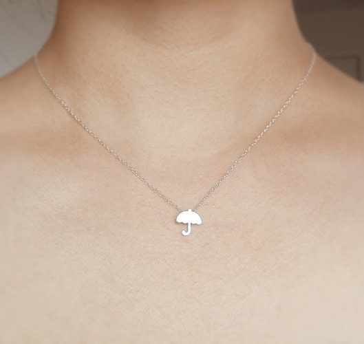 Umbrella Necklace in Sterling Silver, Rainy Day Necklace, Silver Umbrella Necklace