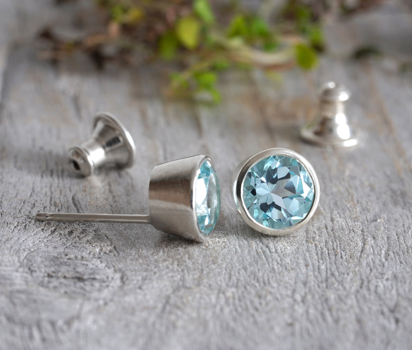 8mm Topaz Stud Earrings, Blue Topaz Ear Posts, Large Topaz Earrings