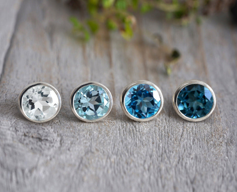 8mm Topaz Stud Earrings, Blue Topaz Ear Posts, Large Topaz Earrings