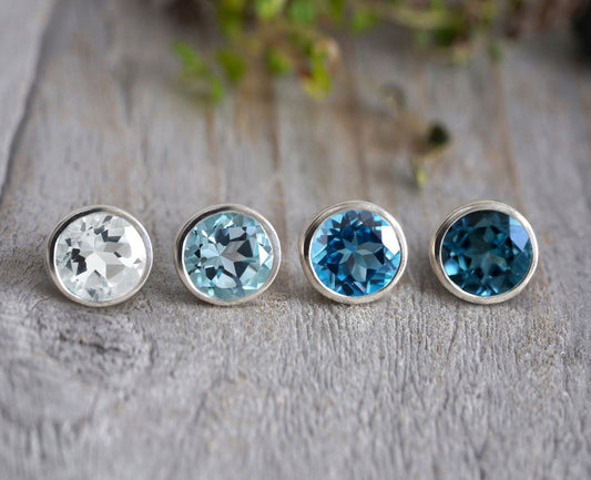 8mm Topaz Stud Earrings, Blue Topaz Ear Posts, Large Topaz Earrings