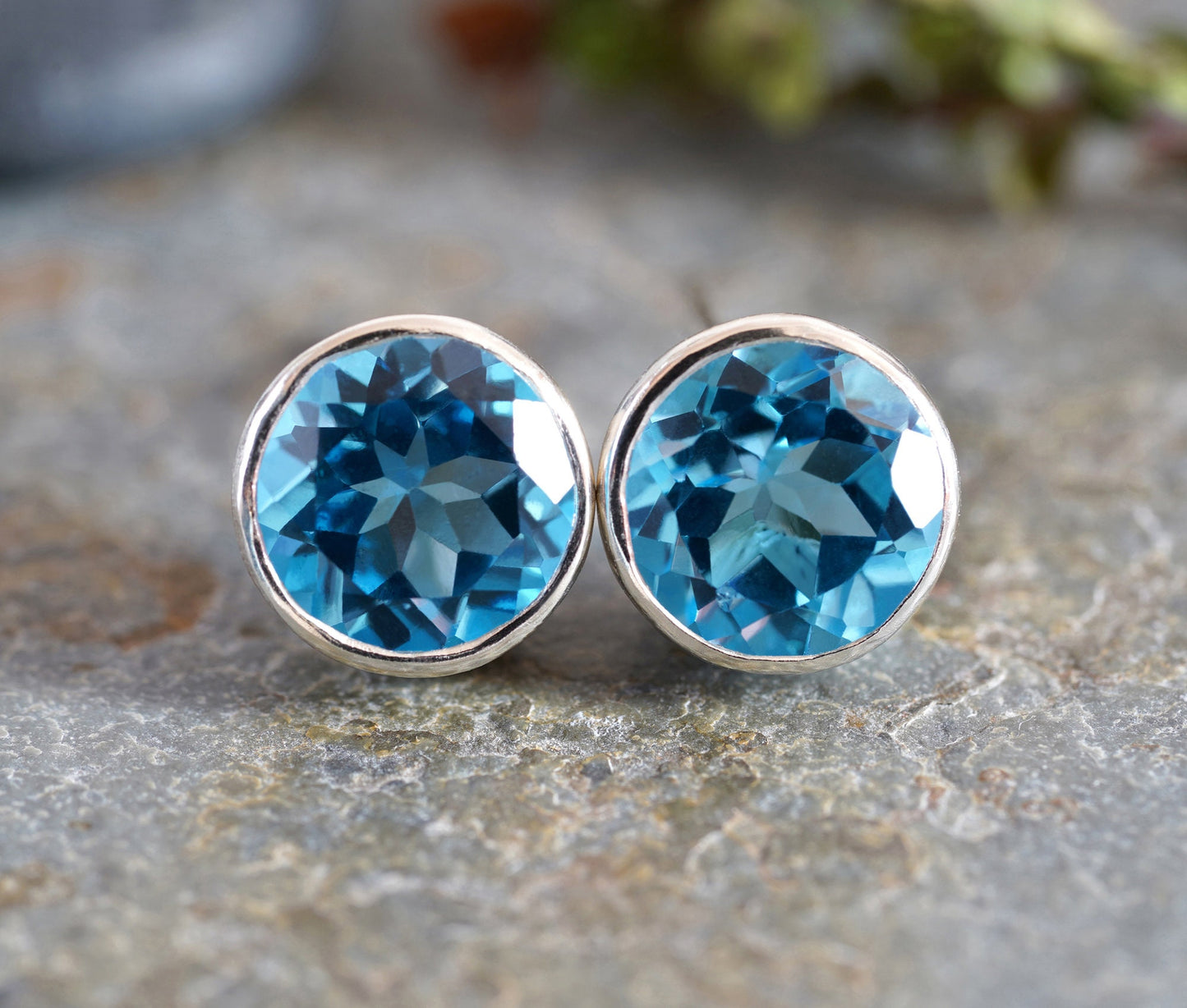 8mm Topaz Stud Earrings, Blue Topaz Ear Posts, Large Topaz Earrings