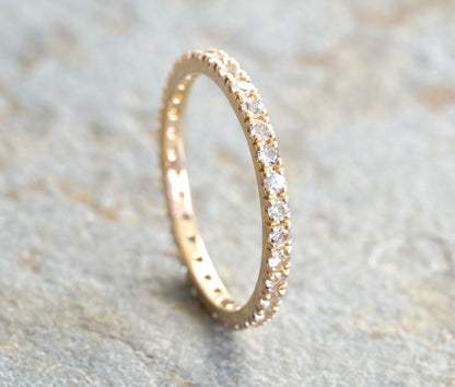 White Sapphire Eternity Ring, Colourless Sapphire Eternity Ring, Eternity Wedding Ring, Yellow Gold Eternity Ring, UK size J (US size 5)