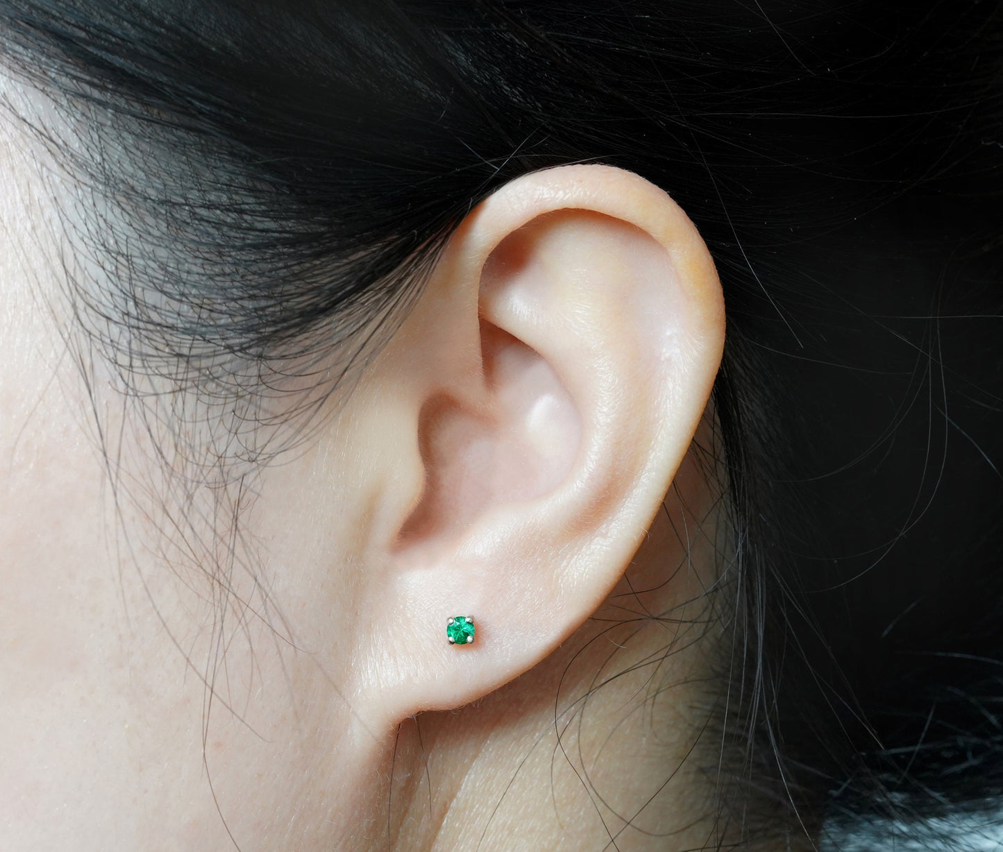 Emerald Stud Earrings in 18ct White Gold, Small Emerald Ear Posts