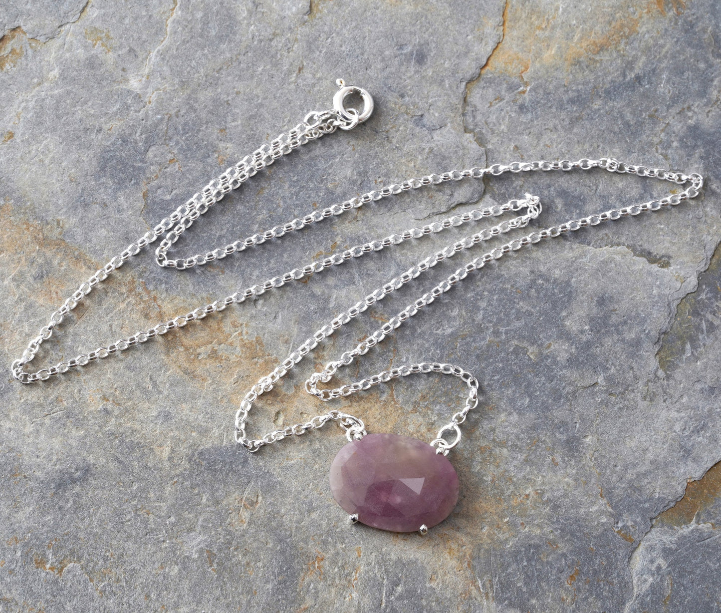 Pink Sapphire Necklace, 6.5ct Sapphire Necklace, September Birthstone Necklace, Prong Set Sapphire Necklace
