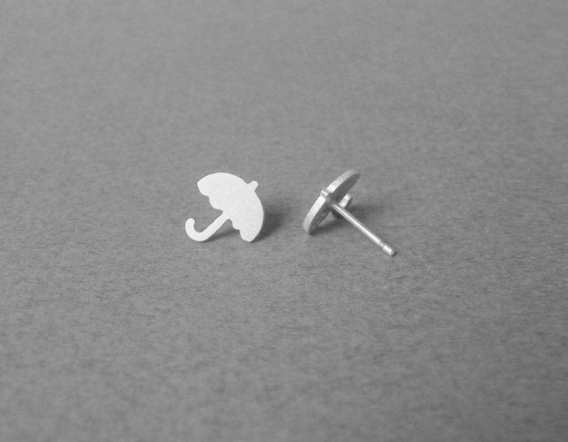 Umbrella Stud Earrings in Sterling Silver, Silver Umbrella Ear Posts