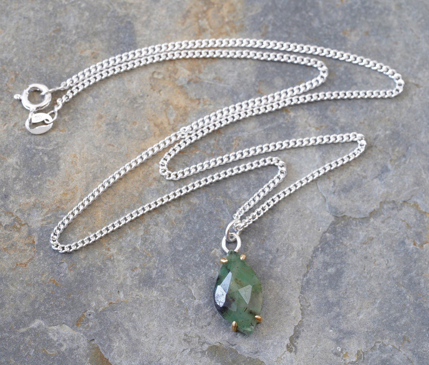 Leaf Shape Emerald Necklace, 3.65ct Emerald Necklace, May Birthstone Necklace