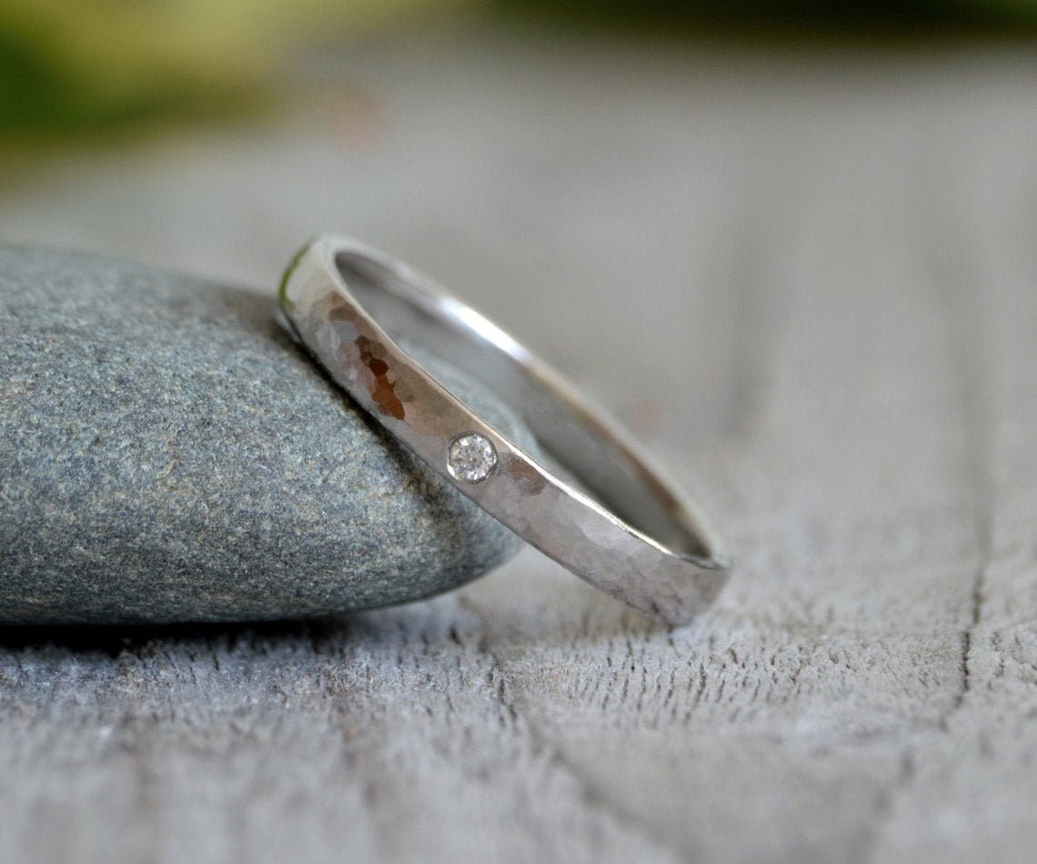 Hammered platinum wedding on sale ring