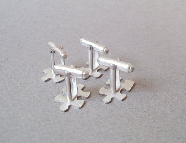 Jigsaw Puzzle Cufflinks in Sterling Silver, Jigsaw Puzzle Cufflinks with Personalized Message