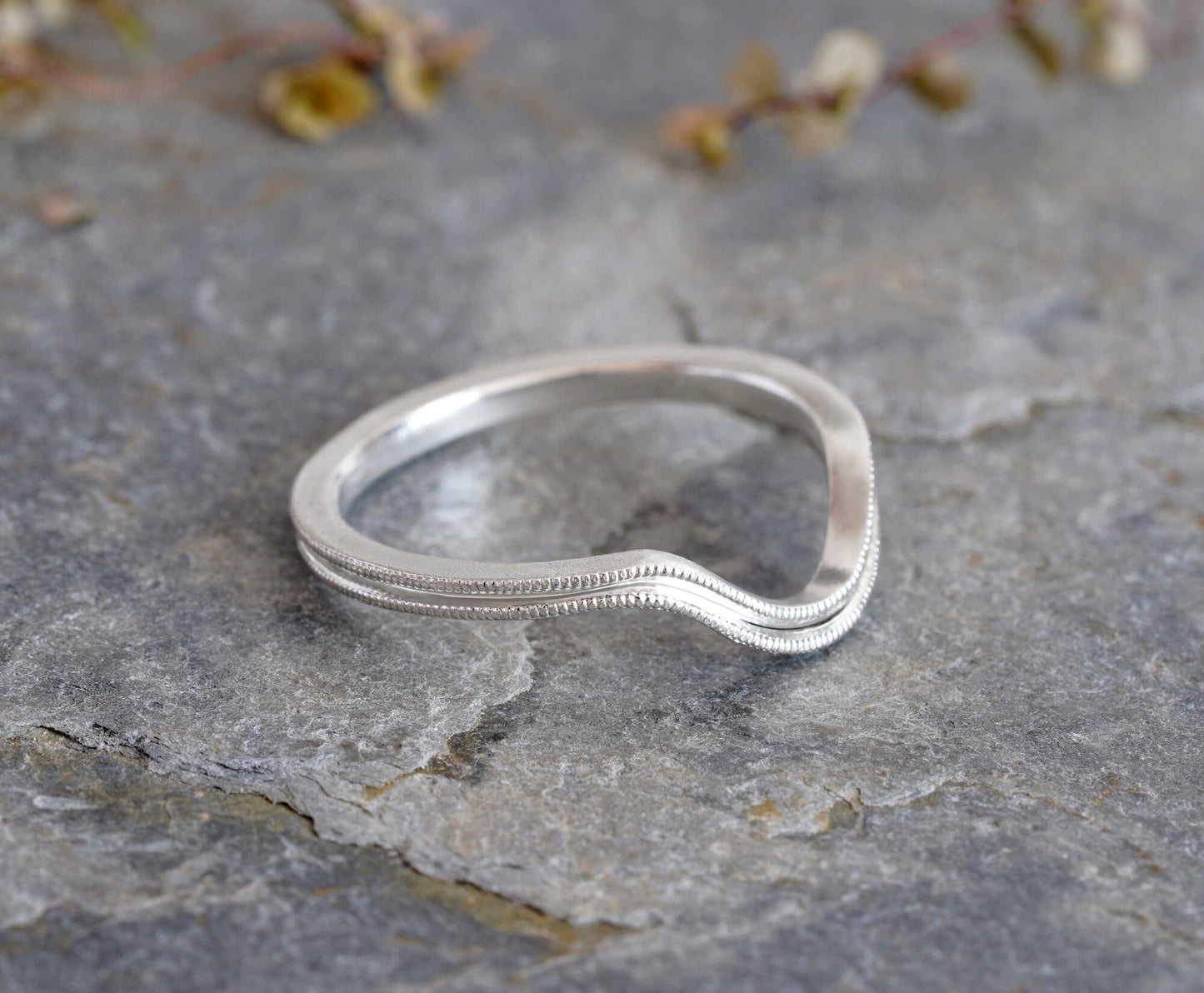 Contour Wedding Band with Milgrain Lines, Milgrain Wedding Band, 1.7mm Wedding Ring, Made to Order