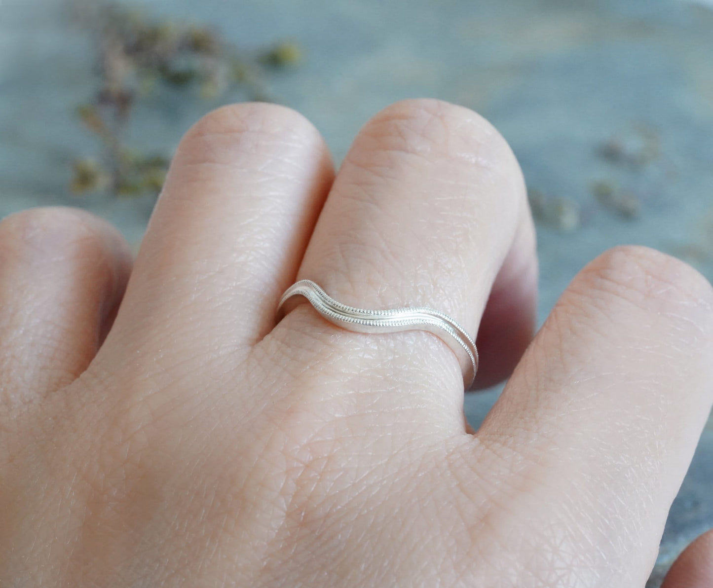 Contour Wedding Band with Milgrain Lines, Milgrain Wedding Band, 1.7mm Wedding Ring, Made to Order