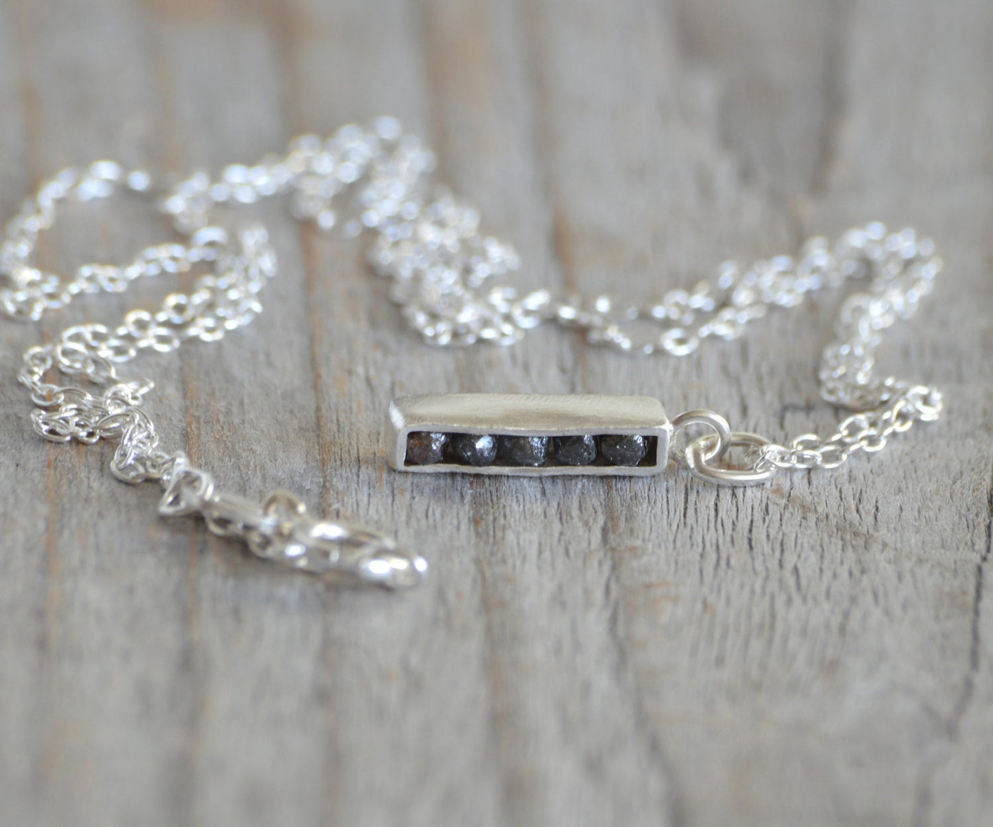 Black Diamond Necklace, Channel Set Diamond Necklace