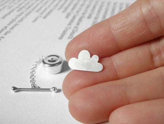 Fluffy Cloud Tie Tack in Sterling Silver, Silver Cloud Tie Tack