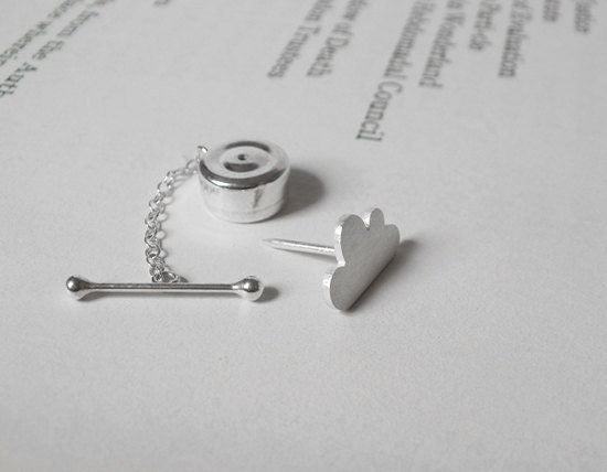 Fluffy Cloud Tie Tack in Sterling Silver, Silver Cloud Tie Tack