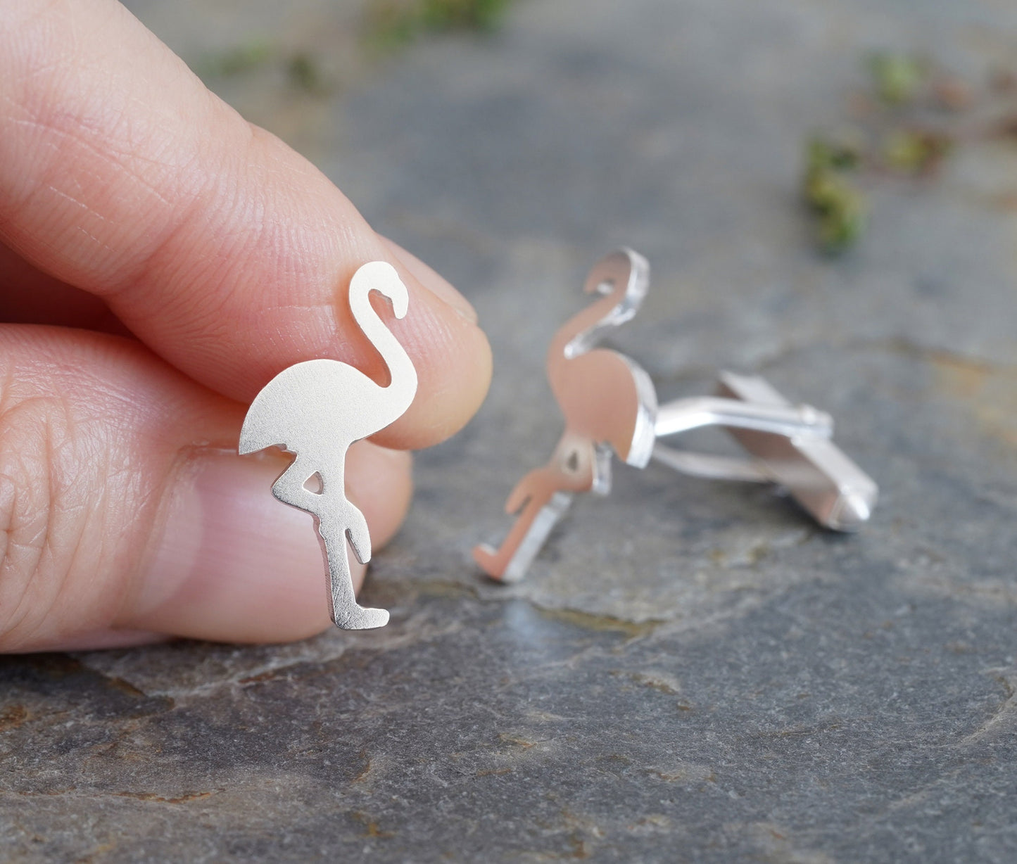 Flamingo Cufflinks in Solid Sterling Silver, Animal Cufflinks