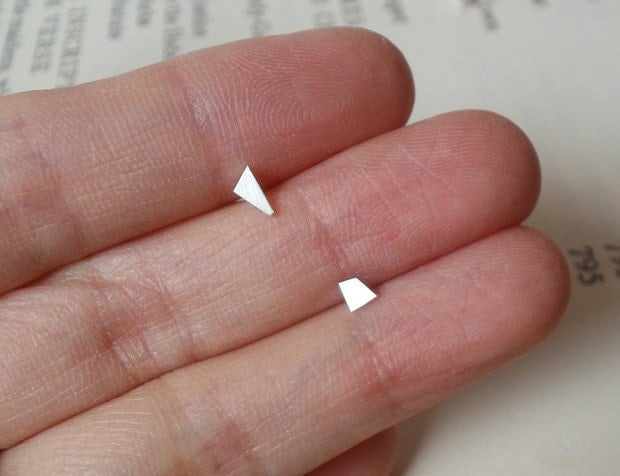 Tiny Quadrilateral Stud Earrings, Simple Ear Posts in Sterling Silver
