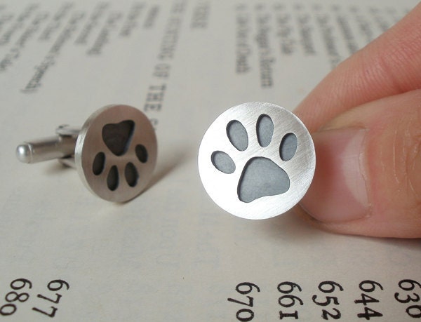 Paw Print Cufflinks in Sterling Silver, Personalized Pawprint Cufflinks