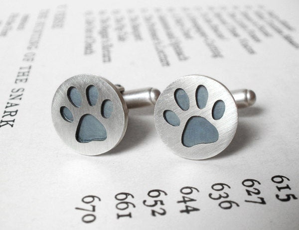 Paw Print Cufflinks in Sterling Silver, Personalized Pawprint Cufflinks