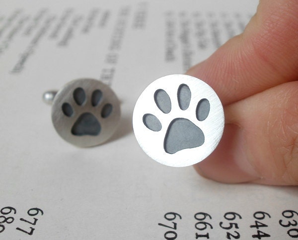 Paw Print Cufflinks in Sterling Silver, Personalized Pawprint Cufflinks